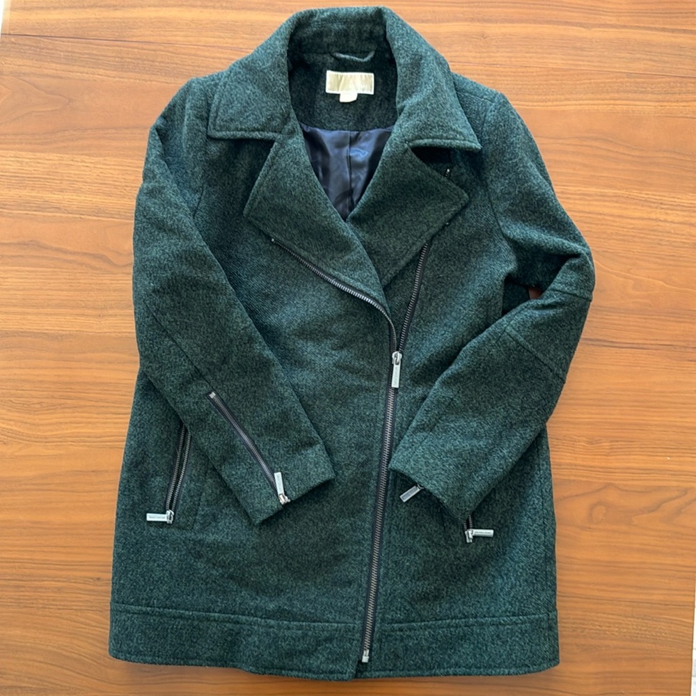 Michael Kors Olive Tweed Wool Pea Coat